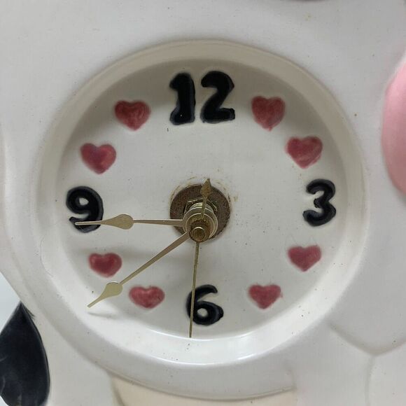 Vintage 1980's Ceramic Cow Standing Clock Whimsical Cottage Farmhouse Handmade - Picture 3 of 10